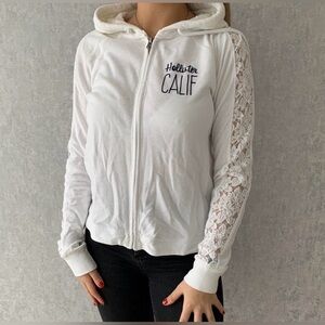 Hollister Women's Cream Lace Zip-Up Hoodie